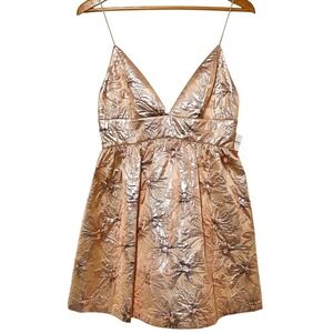 NWT ALICE OLIVIA Rose Gold Foley Metallic Brocade Party Mini Dress Halter Sz 8